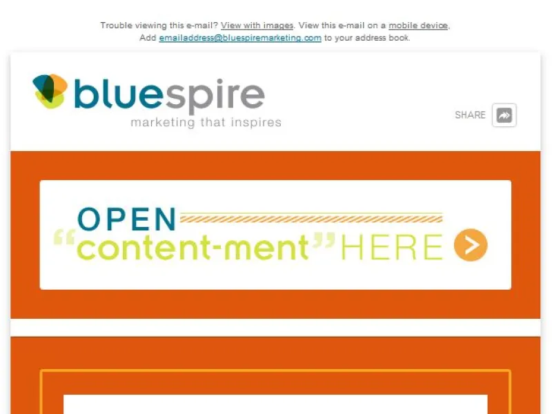 Screenshot of an holiday email from Bluespire Marketing.