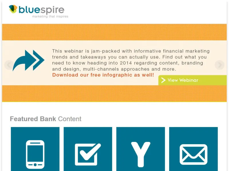 Screenshot of a website with an orange banner and blue boxes with icons.