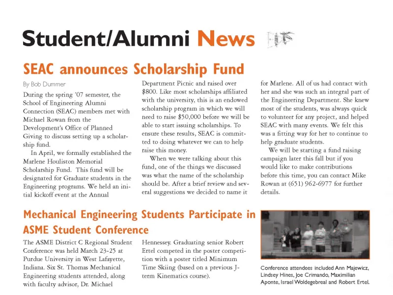 TechKnowledge newsletter student/alumni news page