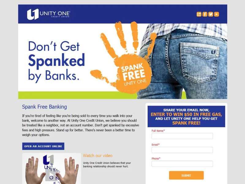 Screenshot of the "Spank-Free Banking" landing page.