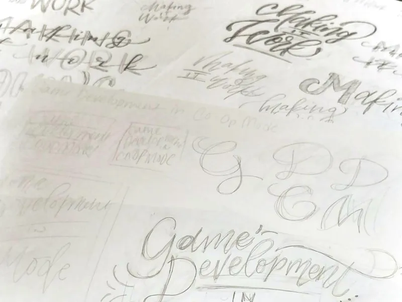 Pencil sketches of different styles of text.