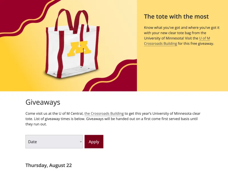 Screenshot of the University of Minnesota State Fair giveaways page.