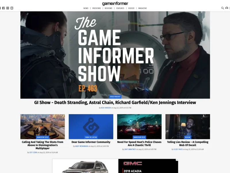 The default home page of GameInformer.com.