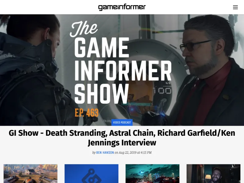 Tablet view of the GameInformer.com home page.