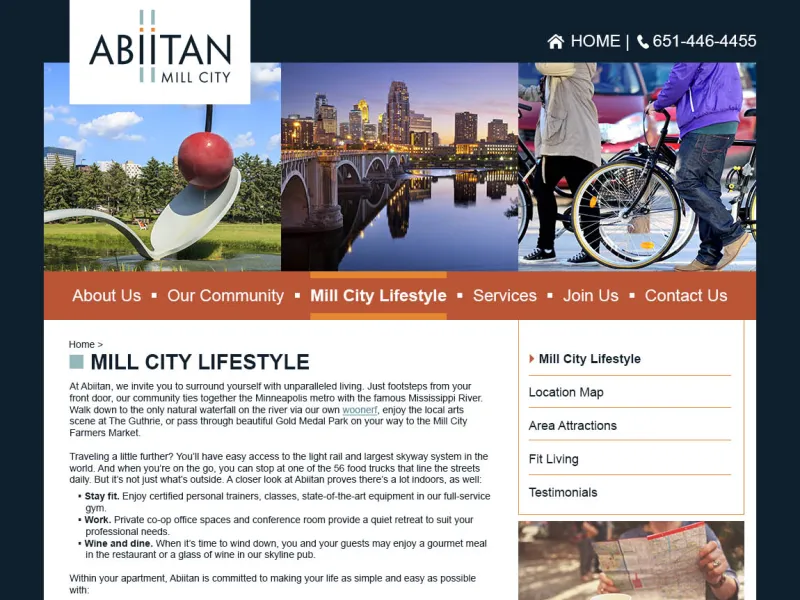 Design proposal for the Abiitan site showing an inside site page.