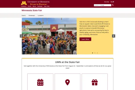 Screenshot of the University of Minnesota State Fair site homepage.