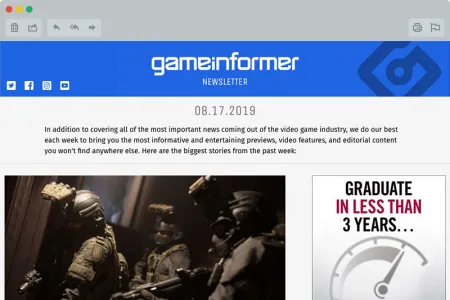 A screenshot of the Game Informer email newsletter in 2019.