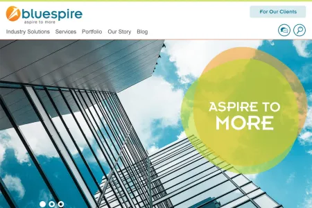 Colorful mockup of the Bluespire homepage.