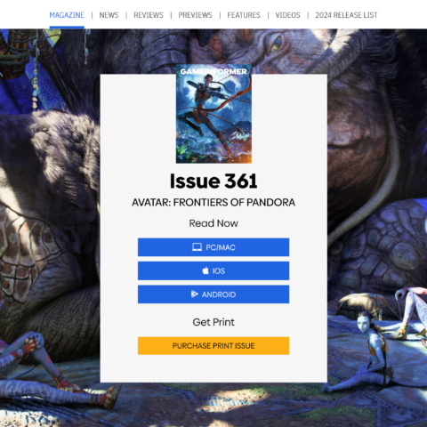 Screenshot of the magazine promo landing page header on GameInformer.com for the Avatar issue.